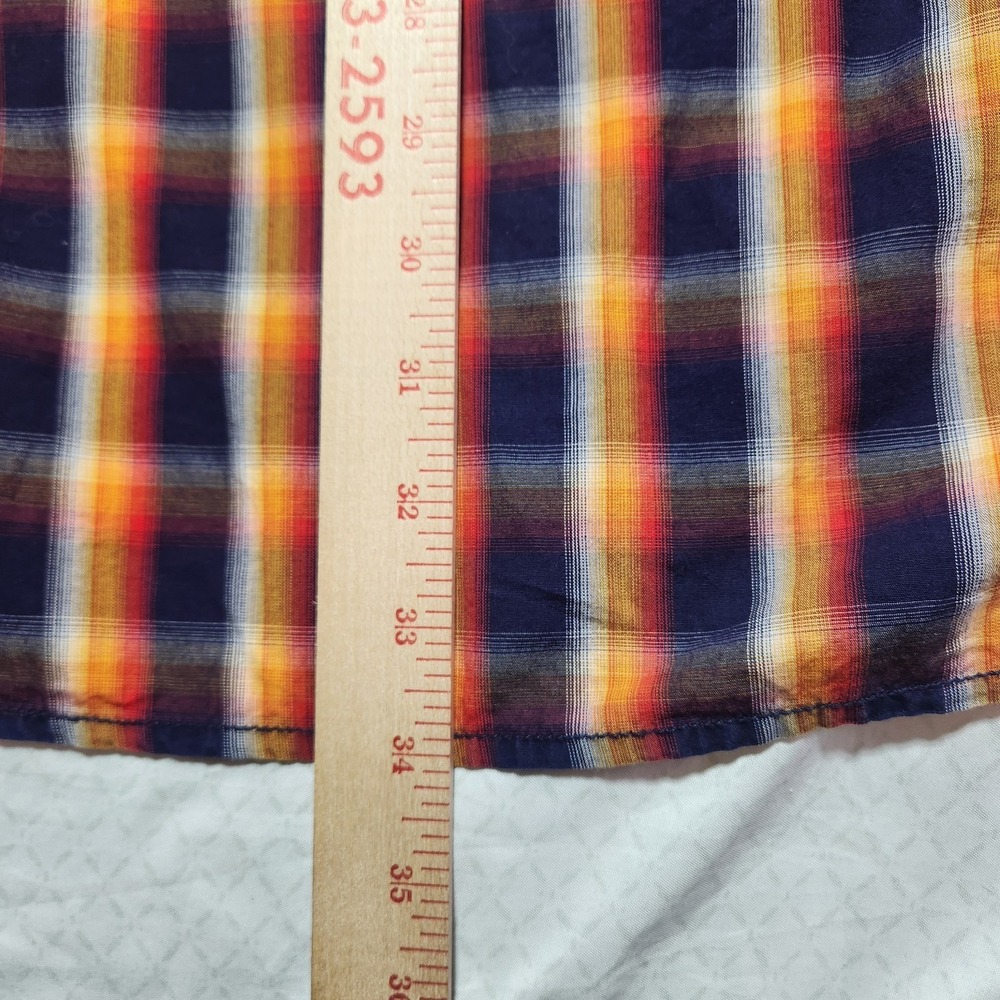 Rocawear Mens 2XL Plaid Button Up Shirt Blue Orange Yellow Long Sleeve Cotton - Picture 10 of 12